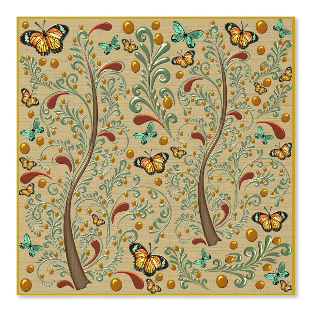 Jugendstil-Schmetterlinge und Orangenbäume Tapete (Vorderseite)