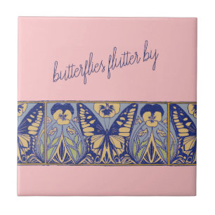 Jugendstil Schmetterlinge und Stiefmütterchen Fliese