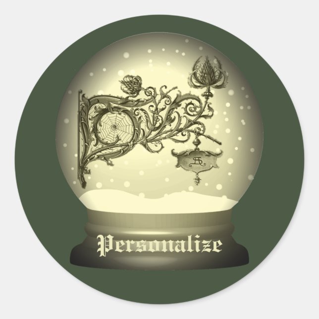 Jugendstil-Schnee-Globus anton seder elegant Runder Aufkleber (Vorderseite)