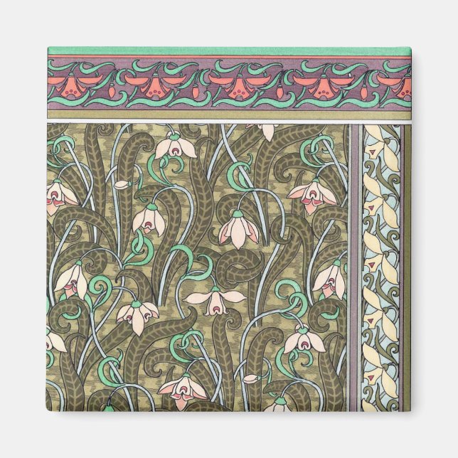 Jugendstil-Schneefall-Blume-Magnet Magnet (Vorne)