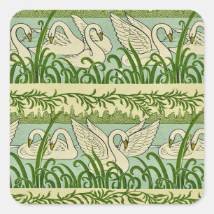 Jugendstil-Schwanmuster – Botanischer Schwan im Vi Quadratischer Aufkleber