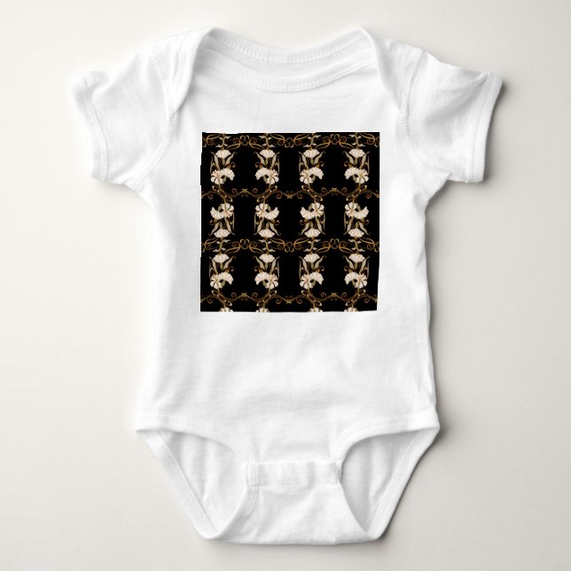Jugendstil: Schwarz-Gold Vintag. Baby Strampler (Vorderseite)
