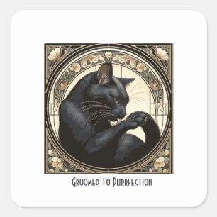 Jugendstil Schwarze Katze Reinigungsdesign Quadratischer Aufkleber