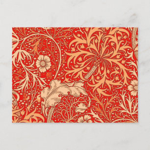 Jugendstil-Seetang-Blumen, tiefes Korallenorange Postkarte