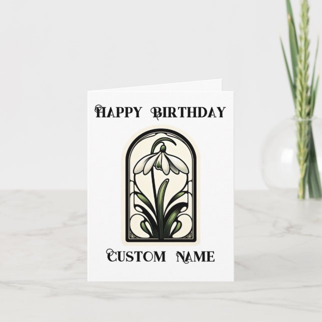 Jugendstil Snowdrop Jänner Monat Blume Karte (Vorderseite)