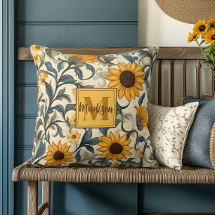 Jugendstil-Sonnenblume Mit Monogramm Kissen