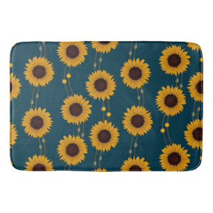 Jugendstil-Sonnenblume Retro-Blumenstreifen Gelb Badematte
