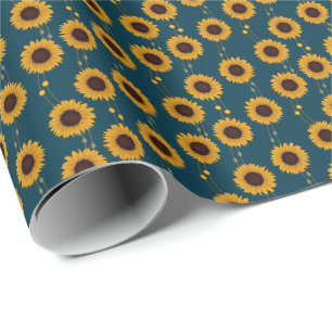 Jugendstil-Sonnenblume Retro-Blumenstreifen Gelb Geschenkpapier