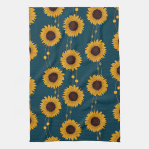 Jugendstil-Sonnenblume Retro-Blumenstreifen Gelb Geschirrtuch