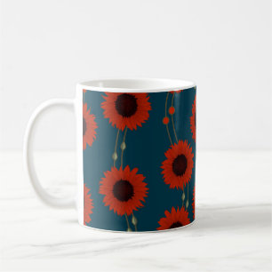 Jugendstil-Sonnenblume Retro-Blumenstreifen Rot Kaffeetasse