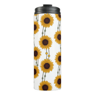 Jugendstil-Sonnenblume Retro Floral Streifen Gelb Thermosbecher