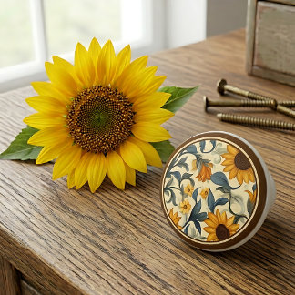 Jugendstil-Sonnenblume Vintage Keramikknauf