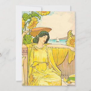 Jugendstil Sonnenblumen Frau Vintage Illustration
