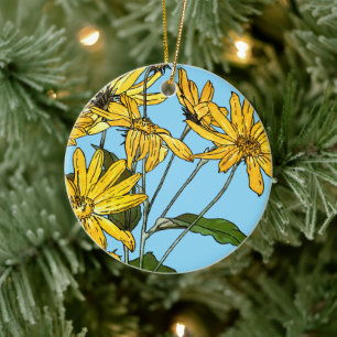 Jugendstil-Sonnenblumen Keramik Ornament