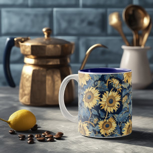 Jugendstil-Sonnenblumen Zweifarbige Tasse