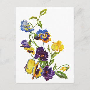 Jugendstil Stickerei Stiefmütterchen Postkarte