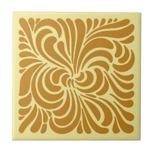 Jugendstil Stilvolle Blätter, Senf und Gelb Fliese