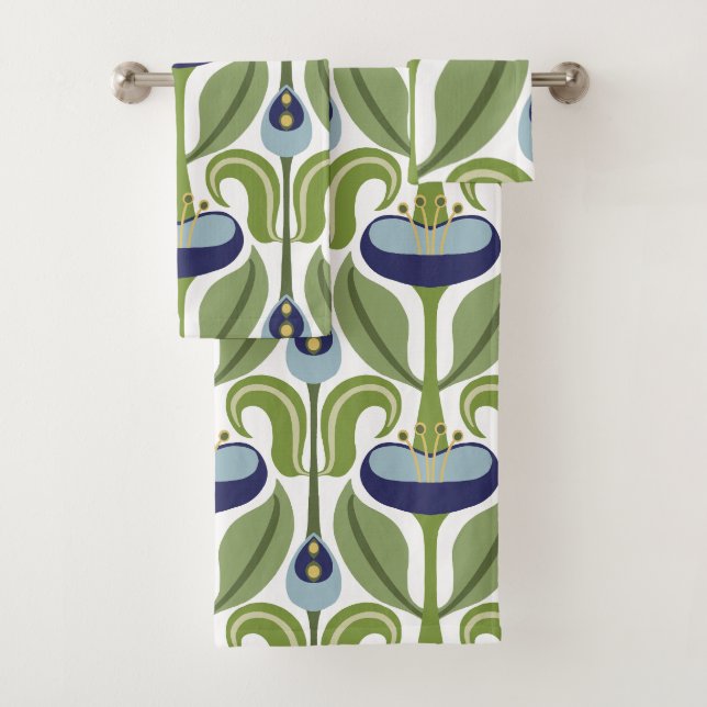Jugendstil Stilvolle Blaue Tulissen Badhandtuch Set (Insitu)