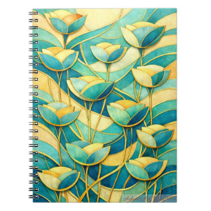 Jugendstil Teal und Gold Blumenmuster Notizblock