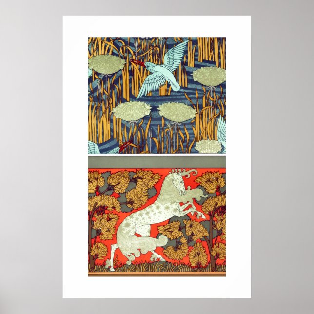 Jugendstil-Textil Eisvogel Pferd Verneuil  Poster (Vorne)
