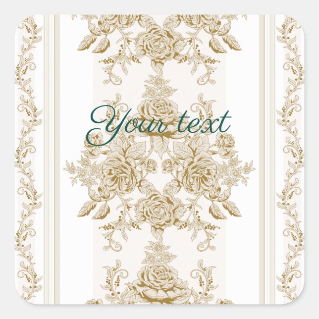 Jugendstil,Toile,Blumen,Muster,Beige,Chic,elegant Quadratischer Aufkleber (Vorderseite)