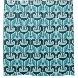 Jugendstil Tulips Türkisch Aquamarin Duschvorhang