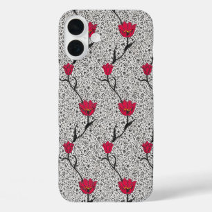 Jugendstil-Tulpen-Damaskus, Grau und Rot iPhone 16 Plus Hülle