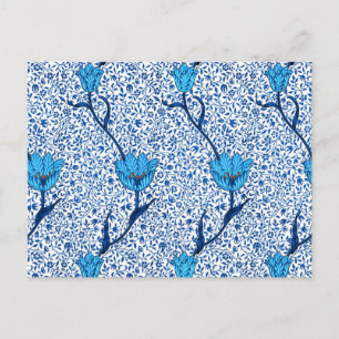 Jugendstil-Tulpen-Damaskus, Kobaltblau Postkarte
