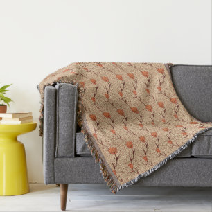 Jugendstil-Tulpen-Damaskus, Korallenorange und Bei Decke