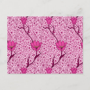 Jugendstil-Tulpen-Damaskus, Wein und Fuchsienrosa Postkarte