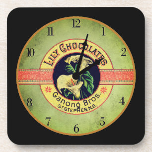 Jugendstil-Uhr-Werbung lily chocolate co. Getränkeuntersetzer