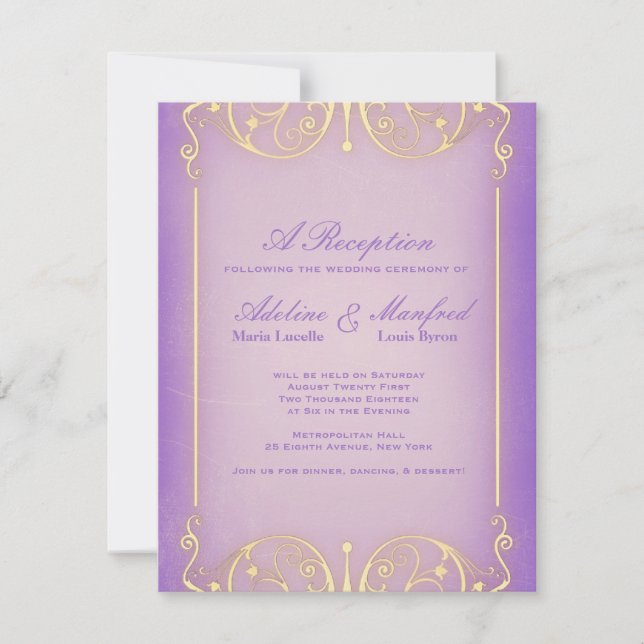 Jugendstil Viktorianisch: Hübsche Lilac & Goldhoch Einladung (Vorderseite)