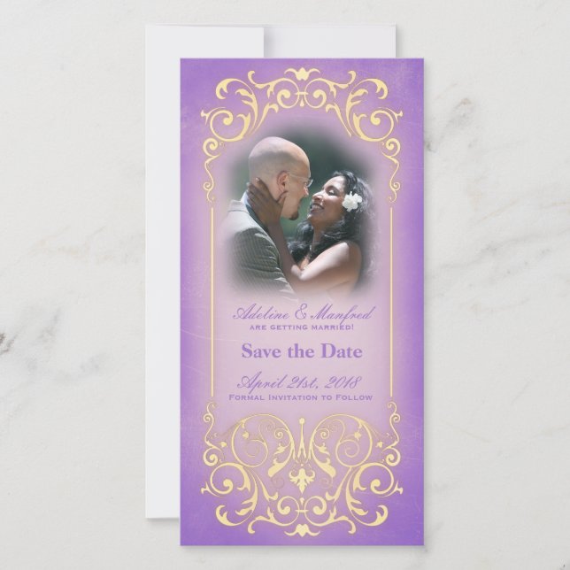 Jugendstil Viktorianisch: Lilac & Gold Save the Da Save The Date (Vorderseite)