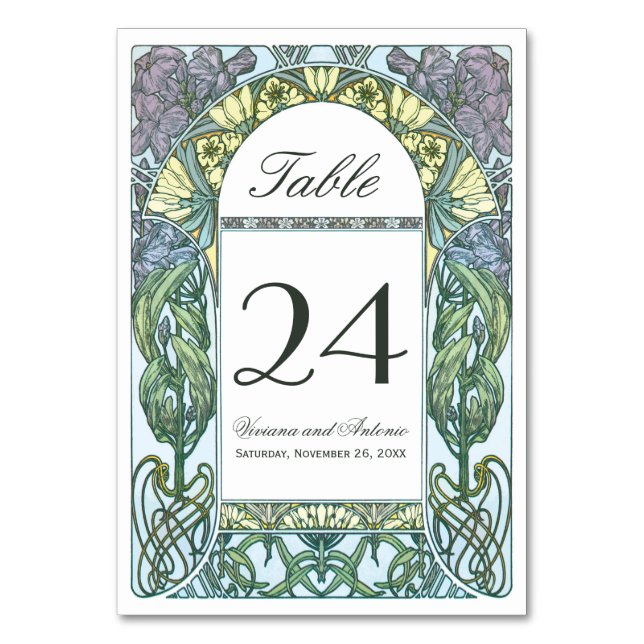 Jugendstil-Vintage Hochzeiten Tischnummern (Vorderseite)