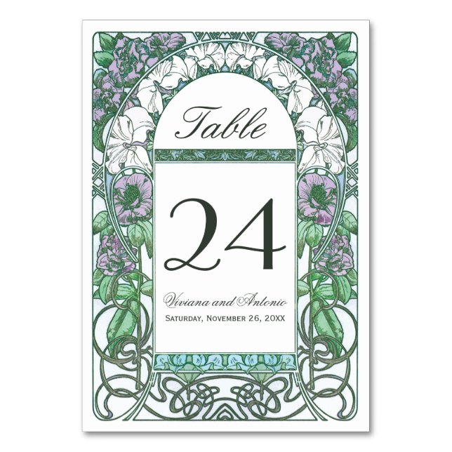 Jugendstil-Vintage Hochzeiten Tischnummern (Vorderseite)