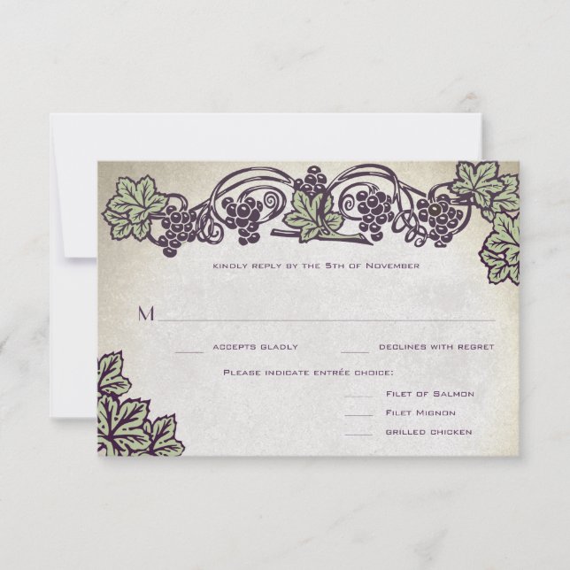 Jugendstil Vintage Weinberge Hochzeit RSVP Karte (Vorderseite)