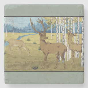 Jugendstil-Wald mit Hirschen Maurice Verneuil Kuns Steinuntersetzer