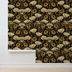 Jugendstil-Wallpaper - Gold Floral - Beige Tapete