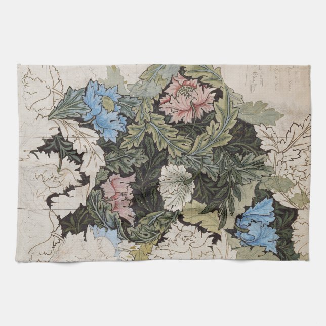 Jugendstil-William-Morris-Blumenmuster-Skizze Geschirrtuch (Horizontal)