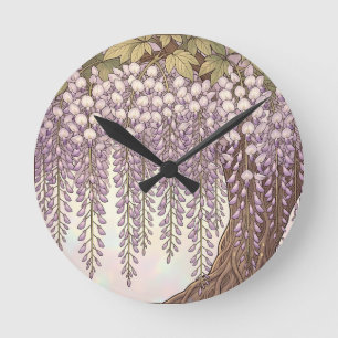 Jugendstil Wisteria Floral Goldrahmen Runde Wanduhr
