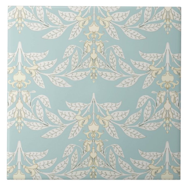 Jugendstil-Wisteria Muster weich türkis Fliese (Vorderseite)
