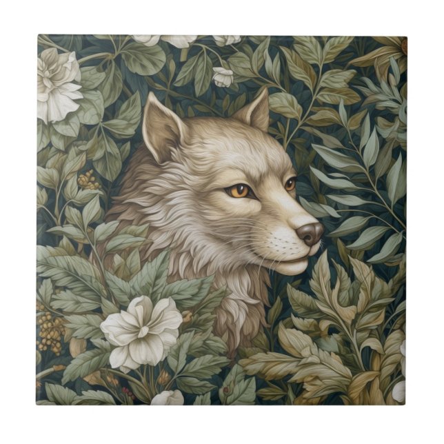Jugendstil-Wolf in den Blättern Fliese (Vorderseite)