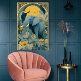 Jugendstil-Zirkusposter in Blau und Gelb Poster