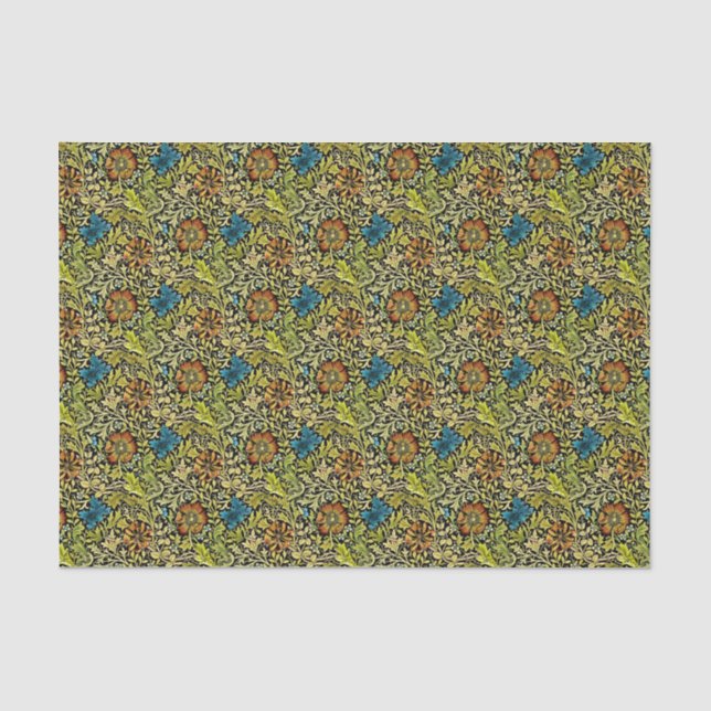 Jugendstilblau und orange Blume im Weinbergbau Seidenpapier (Vorderseite)