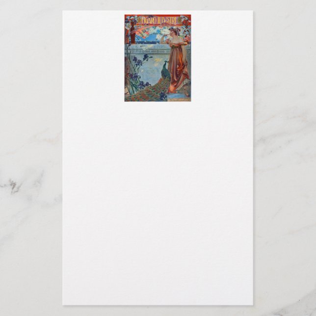 Jugendstildame mit Pfau Briefpapier (Vorderseite)