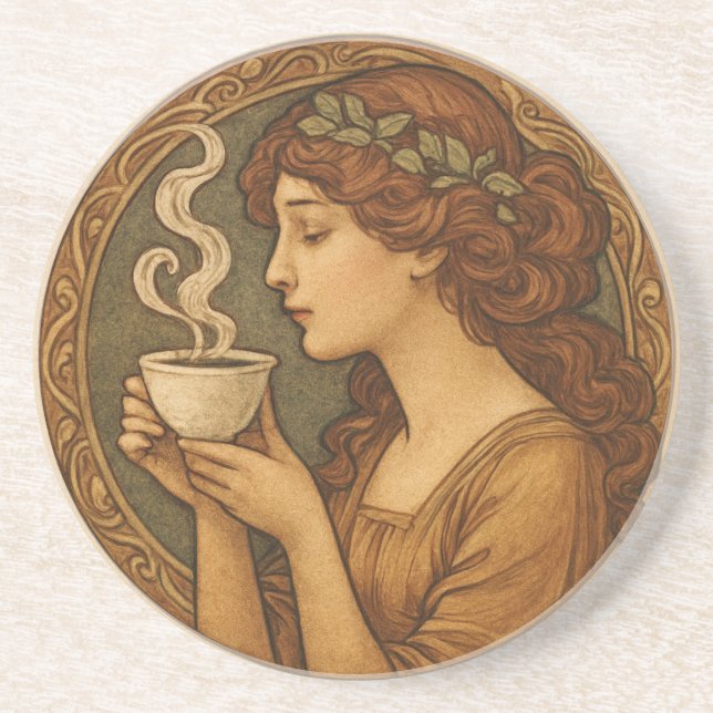 Jugendstilfrau mit Kaffee Getränkeuntersetzer (Vorne)