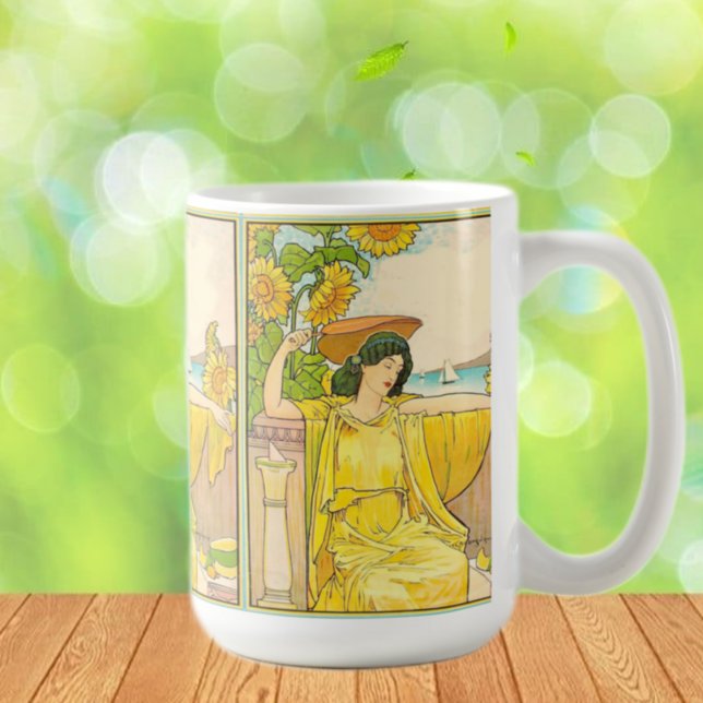 Jugendstilfrau mit Sonnenblumen Kaffeetasse (Von Creator hochgeladen)