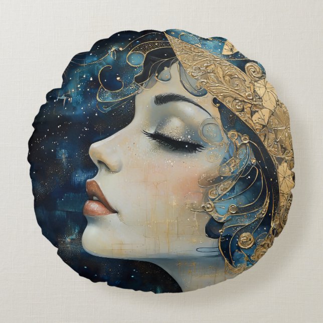 Jugendstilfrau Rundes Kissen (Vorderseite)