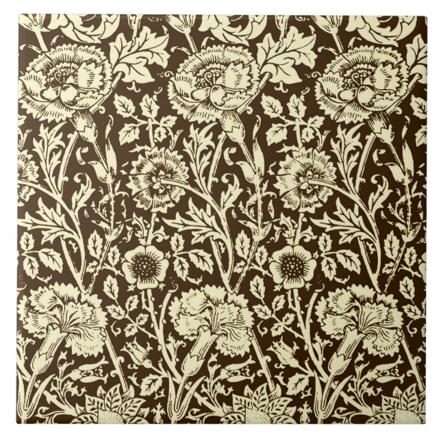 Jugendstilgarni Damask, Braun und Creme Fliese (Vorderseite)