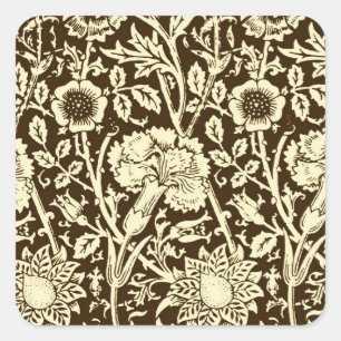 Jugendstilgarni Damask, Braun und Creme Quadratischer Aufkleber